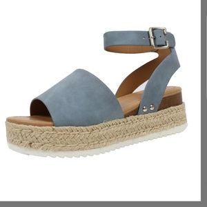 Blue open toe halter ankle strap espadrille